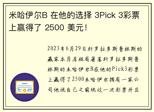 米哈伊尔B 在他的选择 3Pick 3彩票上赢得了 2500 美元！